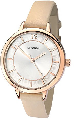 Sekonda Women's Quartz Watch with Silver Dial Analogue Display and Beige PU Strap 2137.27