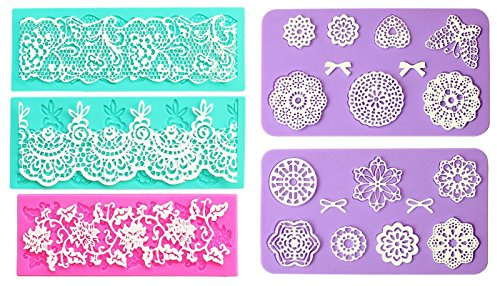 Embossing Lace Fondant Moulds, Multi Circle Flowers Lace Mat Wedding Cake Decoration Tool, Rattan Shaped Cupcake Mat Silicone Molds set of 5
