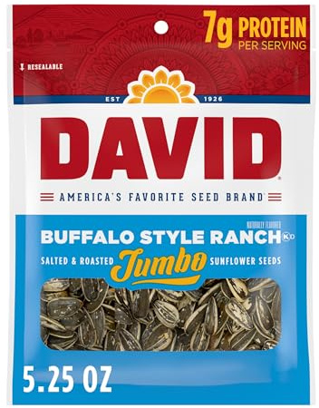 DAVID Jumbo Sunflower Seeds, Buffalo Style Ranch Flavor, Easter Basket Stuffer for Baseball Players, 5.25 oz. (Pack of 12)
