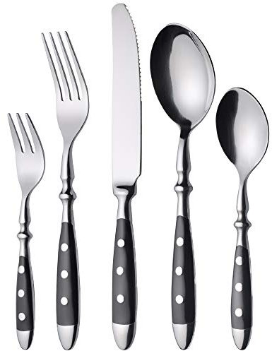 GRÄWE Besteckset für 6 Personen aus Edelstahl, Schwer, Rustikal, Tafelbesteck Set 30-teilig, Geschmiedetes Besteck mit Schwarzen Griffen - Serie Nürnberg