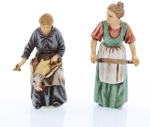 Moranduzzo Mujer Que Despluma y Mujer con Rodillo para Belén de 10 Cm Escala 1:20-Figuras de Belén Indestructibles-Estilo 700',Pintura Acabada a Mano,Producto Oficial, Escultor M. Landi