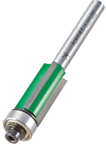 Trend CraftPro Bearing Guided Three Flute Trimmer Router Cutter Bit, 1/4 Inch Shank, 12.7mm Cut Diameter & 25mm Cut Length, Tungsten Carbide Tipped, C205X1/4TC | Bearing Guided Three Flute Trimmer Router Cutter With Tungsten Carbide Tipped Blades, 12.7mm x 25mm, C205X1/4TC