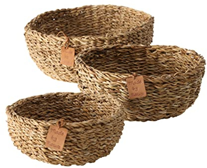 Boltze Korb Sophy 3-teilig (rund, Aufbewahrungskörbe aus Seegras, natürliche Farben, Deko-Körbe im Boho Stil, Skandinavisch) 2946200, Beige | 3 handgearbeitete Körbe aus naturbelassenem Seegras in verschiedenen Größen mit dekorativer Optik.