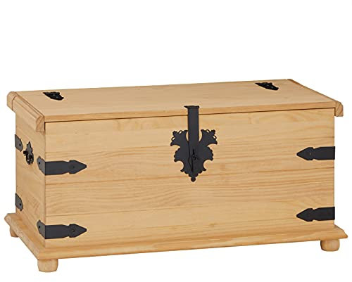 IDIMEX Truhe Tequila, schöne Aufbewahrungsbox aus Kiefer massiv gebeizt/gewachst, praktische Holztruhe im Mexiko Stil, Elegante Dekotruhe mit Zierbeschläge aus Metall