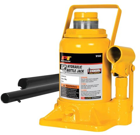 Performance Tool W1643 Heavy Duty Shorty Bottle Jack for Vehicle Maintenance, 12 Ton Capacity (24,000 lbs)