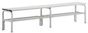Sypro | Umkleidebank aus Edelstahl | HxT 450 x 350 mm | Länge 1500 mm | lichtgrau | Schuhrost