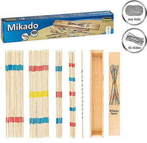 Idena 6060012 - Strategiespiel Mikado mit praktischer Holzbox, Bambus-Material, 41 Stäbe, ca. 25 cm lang, beliebter Spieleklassiker für Garten, Wohnung und auf Reisen