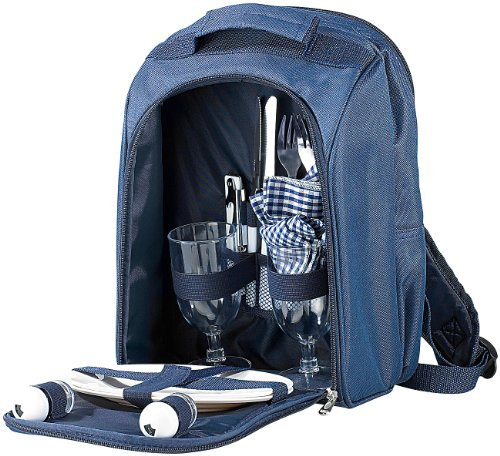 Xcase Picknickrucksack: Thermo-Picknick-Rucksack mit Kühlfach, bestückt für 2 Personen (Picknickrucksack 2 Personen, mit Kühlfach, Flaschenkühler)