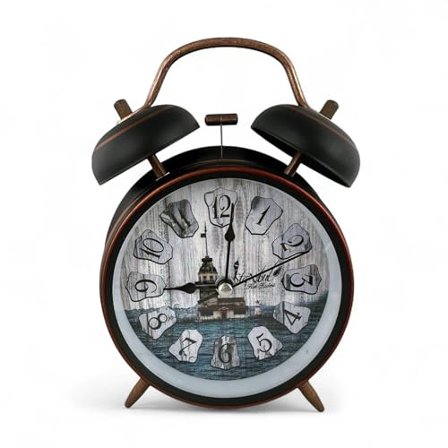 GMMH Retro Analog Wecker, Ohne Ticken, Tischuhr Nachttischuhr Doppelglockenwecker (14-84) Vintage Retro Nostalgie aus Metall, Antik Standuhr Schreibtischuhr Uhr Tischwecker mit Alarm, Weckuhr