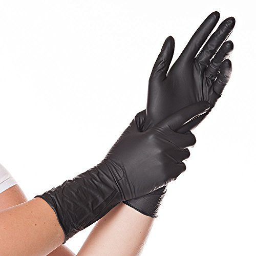 FRANZ MENSCH 1 Stück, Nitrilhandschuhe Safe Long, XL, schwarz | puderfrei, verlängerte Stulpe, Einweghandschuhe, Schutzhandschuhe, Chemikalienschutz, Labor, Reinigung