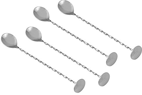 Kosma Set of 4 Mixing Spoons with Masher Stainless Steel – Twisted Bar Spoons – Bar Spoons with Disks | Cocktail Mixing Spoons Size: 11”