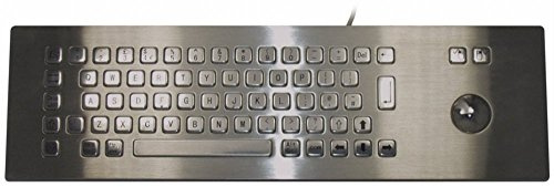 Stainless Steel IP65 Panel Mount Industrial Trackball Keyboard - Over Panel