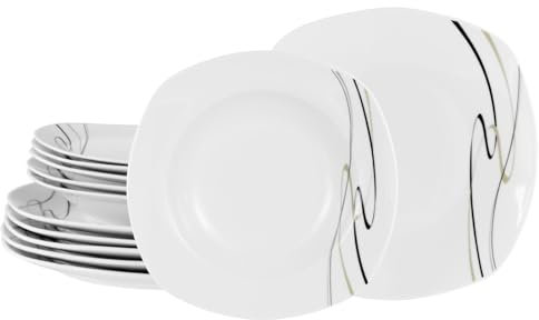 CreaTable, 19506, Serie Amelie Piazza, 12-teiliges Geschirrset für 6 Personen, Tafelservice aus Porzellan, spülmaschinen- und mikrowellengeeignet, Qualitätsproduktion