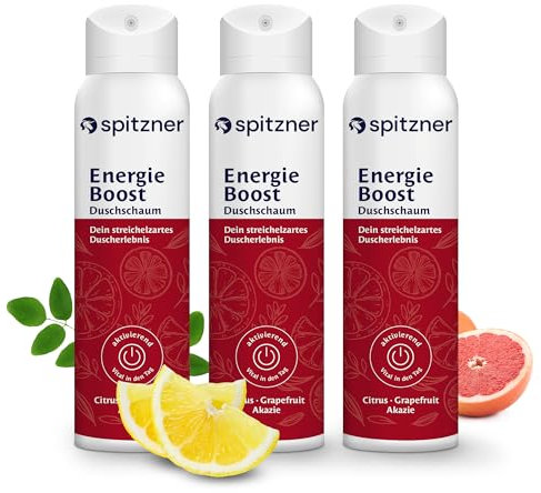 Spitzner Duschschaum Energieboost 3x 150ml | Wellness-Dusche | sanft reinigender Schaum | dermatologisch getestet, vegan und hautverträglich | aktivierend