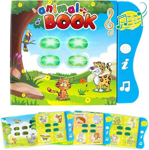 Libro de Sonidos Boxiki Kids para el Aprendizaje de los Animales en Inglés por Libro de Actividades para el Desarrollo de Niños Pequeños y Bebés. Libro Electrónico de Animales.