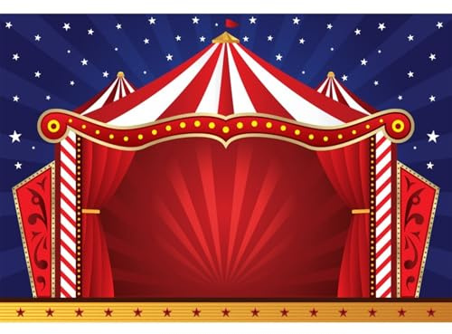 YongFoto 3x2m Vinile Fondale Foto Tema del circo Tenda a strisce Rosso Tenda Palcoscenico Starry Night Stars Sfondo Fotografico Photo Booth Partito Banner Bambini Photo Studio Puntelli