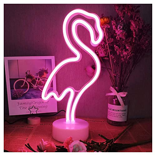 Flamingo Neon Signs Pink Neon Light LED Decorative Art Light with Base Flamingo Neon Light Sign USB/Battery the Neon Lights for Bedroom Light up Signs for Party