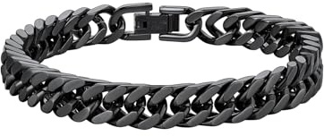 ChainsHouse Black Curb Chain Bracelet 8mm 19cm Rapper Wrist Chain Bracelet Xmas Gift