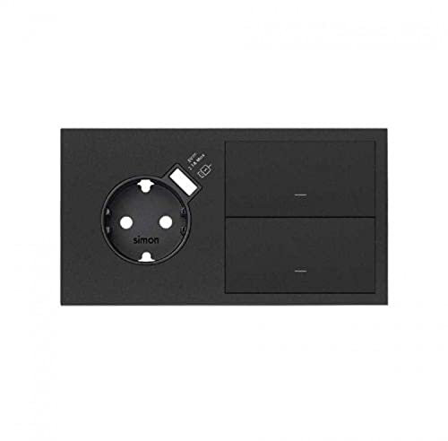 Simon Kit front 2 elementos con 1 base enchufe Schuko con cargador USB integrado y 2 teclas, serie 100, 4 x 15 x 8 centímetros, color negro mate (referencia: 10020212-238)