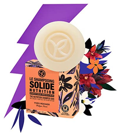 Yves Rocher Festes Shampoo, Ernährung mit Ölen mit Bio-Blumen, für trockenes Haar, feste Kosmetik, 60 g