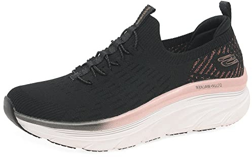 Skechers D'LUX WALKER LET IT GLOW, Zapatillas para Mujer, Black Knit/Rose Gold Trim, 37 EU