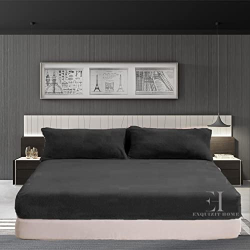 EXQUIZIT HOME® Sábana Bajera Ajustada de Forro Polar Extra Profunda 30cm – Sábana de Cama de Forro Polar de Oso de Peluche Super Suave, Cálida y Acogedora – Ropa de Cama Térmica Ultra Suave para