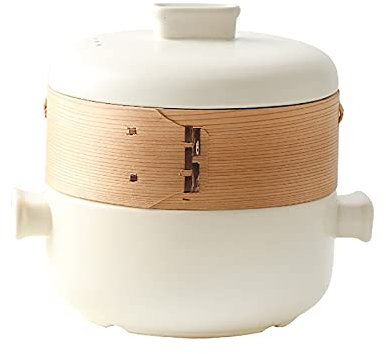 SHALOLY Cacerola Japonesa con vaporera, Olla de cerámica para cocinar, Cacerola, estofado al Vapor, Olla de Barro para cocinar para cenas, Banquetes y Fiestas, Blanco, 2,5 l (Blanco 4 l)
