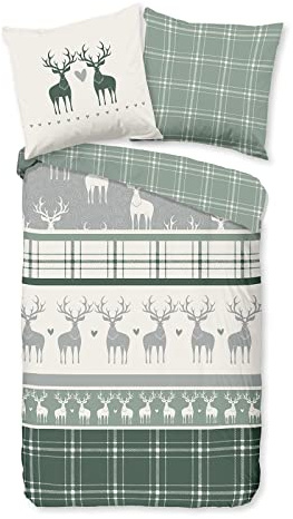 Traumschlaf Flanell Bettwäsche Hirsche 1 Bettbezug 135 x 200 cm + 1 Kissenbezug 80 x 80 cm
