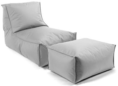 mokebo® Sitzsack mit Hocker für Kinder & Erwachsene 'Der Sundowner', Bean Bag mit Füllung oder Bodenkissen für Indoor & Outdoor, auch als Liegekissen, Relaxliege oder Liege in Grau