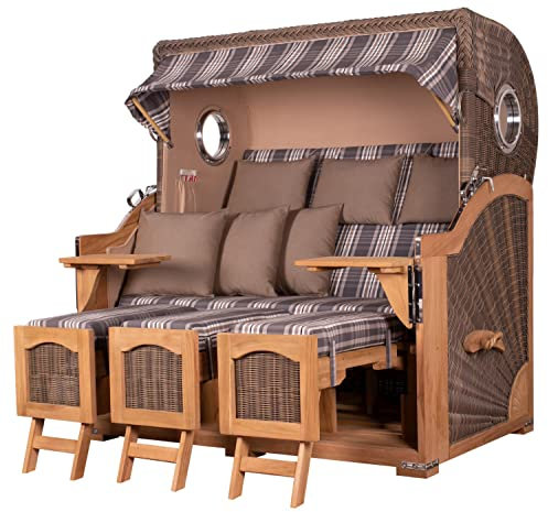 bene living Strandkorb-Set Ammersee 3-Sitzer Teak - PE grau - Modell 522 - Liftersystem