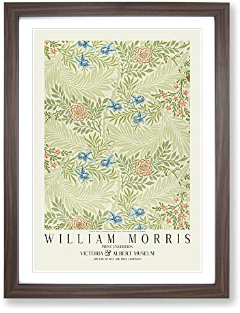 Larkspur Pattern With Border By William Morris Classic Painting Framed Print | A4 Walnut Framed Wall Art | Ready to Hang | Classic Historical Picture | Living Room Bedroom Lounge Office