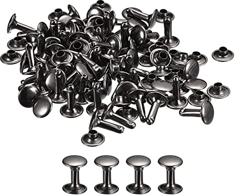 QUARKZMAN 50 Set Rivetti in Pelle, 9mm Doppio Rivetti 12mm Altezza Rivetto a Vite per Cuoio Chicago Metallo per Pelle Artigianato Riparazione Fai-da-Te Cinture Borse Scarpe,Nero Bronzo