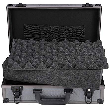 ZAANU Tragbarer Hartschalen-Flugkoffer, Aluminium-Transportkoffer, schwarzer Aktenkoffer, Werkzeugkasten, abschließbare Aufbewahrungsbehälter, Ausrüstungskoffer (Schwamm 56 x 30 x 16 cm)
