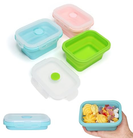 Alimat PluS 3 Pack Silicone Collapsible Food Containers with Lids 350ml | Small Capacity Collapsible Storage Containers for Outdoor and Kitchen