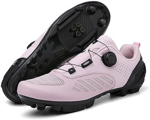 PENXZT Radsportschuhe Herren Frauen MTB -Schuhe im Innen im Freien im Freien Fahrradschuhe Kompatibel mit SPD 2 Bolzen -Pedalen Mountain Bike Radsportschuhe,Rosa,36 EU