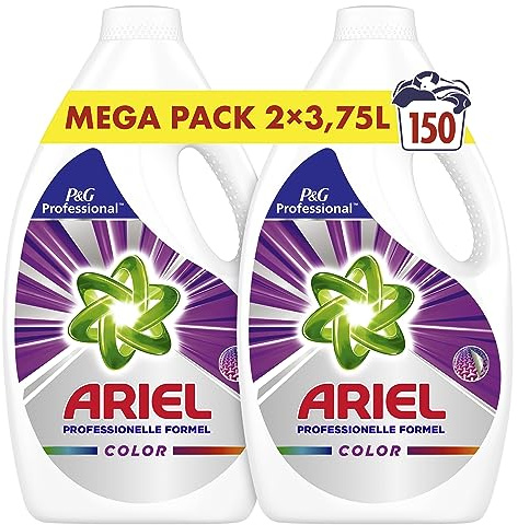 Ariel Professional Flüssig Color Waschmittel, 150 Waschladungen, 7.5 L (2 x 3.75 L), Ausgezeichnete Fleckentfernung schon ab der ersten Wäsche, professionelle Formel für den professionellen Einsatz