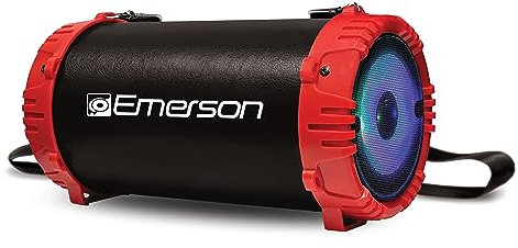 Emerson EAS-3001 Portable Bluetooth Speaker with Carrying Strap, Multicolor LED Lighting, Built-in Rechargeable Battery, AUX Input, USB Charging, and Dual Speakers – Ideal for Outdoor and On-The-Go