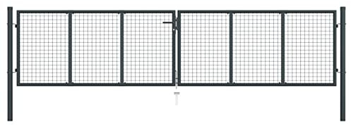 Festnight gartentor Metall Doppeltor Gartentor Doppelflügeltore Metall Gartentür Zauntor Gartenpforte Hoftor Gartenzaun Tor Flügeltor Abschließbar Grau 400 x 150 cm