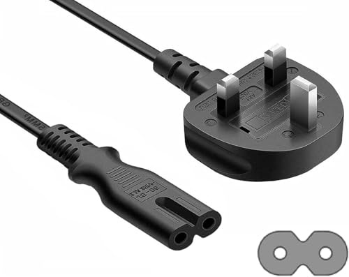 BYDT 2M UK 3 Pin Plug to IEC C7 Figure 8 Cable 0.75mm² 10A BS1363/A VDE | 0.75mm² UK 3 Pin Plug to C7 Figure 8 cable with 10A fuse, BS1363/A VDE approved, for printers, consoles, set-top boxes.