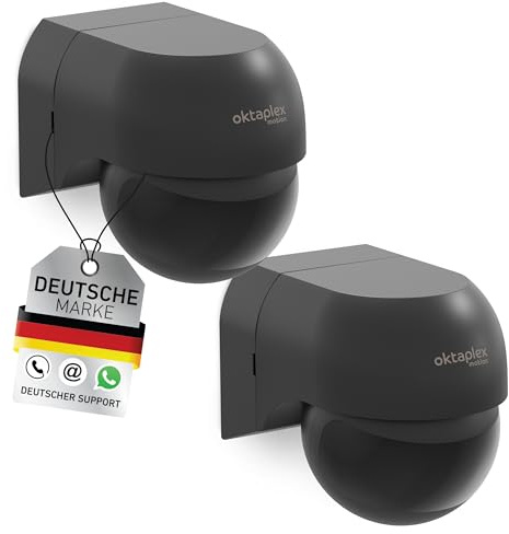 Oktaplex 2er Set Ana Bewegungsmelder Aussen schwenkbar anthrazit | 180° 10m Aufputz Bewegungssensor IP44 Infrarotsensor 230V