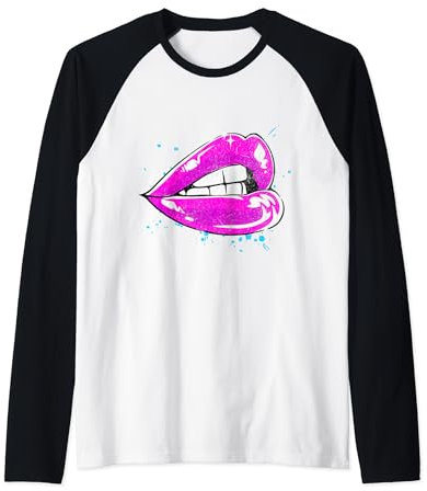 Große Lippen mit rosa Lippenstift, 80er Jahre 1980er Valentinstag Grafik Raglan