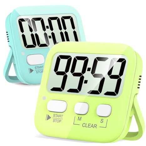 Antonki 2 Pack Digital Kitchen Timers for Cooking, Countdown Timer for Egg, Toothbrush, Office, Classroom, Kids, Teachers - Magnetic, Kickstand, Hanging - Battery Included