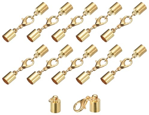 QUARKZMAN 10 Stück Kettenverschluss 6mm Lederkordel Endkappen mit Karabinerverschlüssen Verschluss für Armbänder Verschlüsse DIY Schmuckherstellung Herstellung Lederarmbändern, Hellgolden