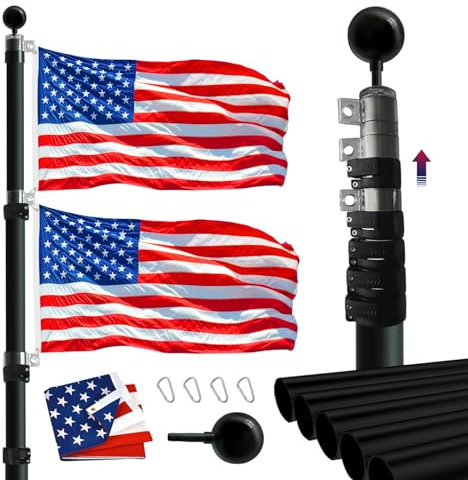 iElyiEsy Teleskop-Fahnenmast-Set, 6 m, Schwarz