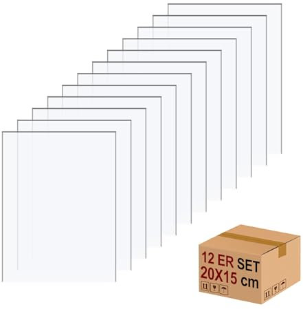 12er Profi Set Acrylglas 1mm Dicke, (15x20cm) Acrylplatten,ultra klare Acrylplatte transparente für Fotorahmen, Projektausstellung, Malerei, Tischaufsteller