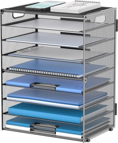 SUPTIDY 9-Tier Paper Letter Tray Desk Organizer with Handles, Mesh File Holder Organization, Paper Sorter Desk Organizer for Office Home School, Black