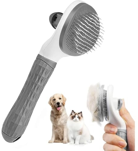 Fellpflegebürsten für Hunde, Katzenbürste, Hundebürste mit selbstreinigendem Haarausfall- und Fellpflege-Werkzeug für Haustiere, Massagebürste, verhedderte Bürste (grau)