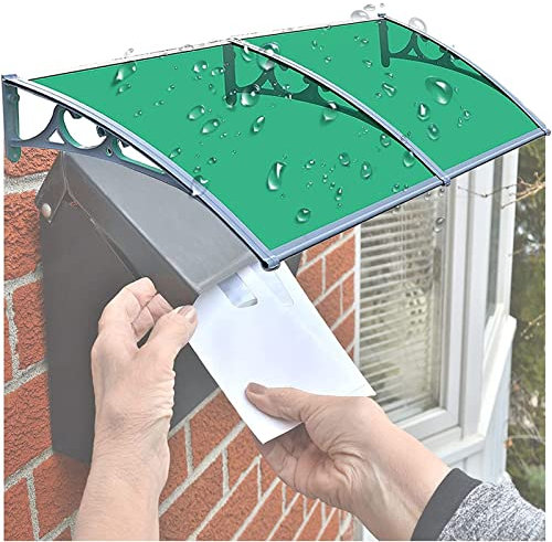 Vordach für Haustür, Terrassenmarkisen, Fenster, Überdachung für den Außenbereich, Gartenschatten, Schutz vor UV-Strahlung, Regen, Schnee und Sonnenlicht, grüne Polycarbonat-Abdeckung, graue
