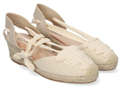 shoes&blues.es Sandalia de Cuna para Mujer, Forrada de Yute, con Pala Cerrada, Rafia, y Cierre de Cordones, Primavera Verano 2023