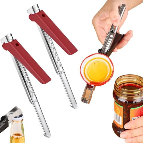 Abrelatas ajustable para vasos, 2024 Nuevo Abrelatas para manos débiles, Abrelatas multifuncional de acero inoxidable, herramienta de liberación rápida (rojo, 2 piezas)